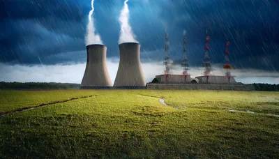 Nuclear Power Plant Cooling Towers During A Storm