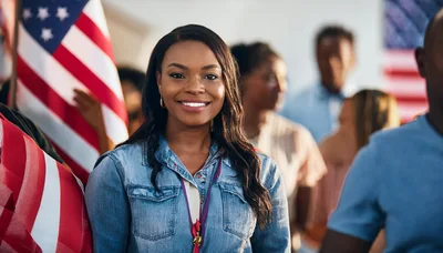 Smiling African American Woman at Political Rally