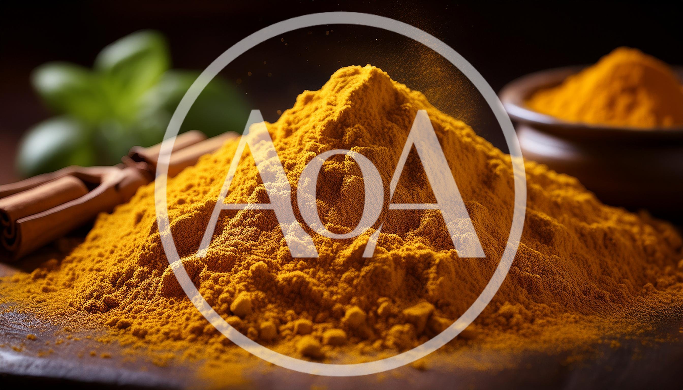 Pile Of Vibrant Turmeric Powder On Wooden Surface