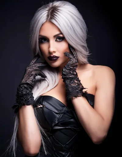 Portrait Of A Woman With Silver Hair And Lace Gloves