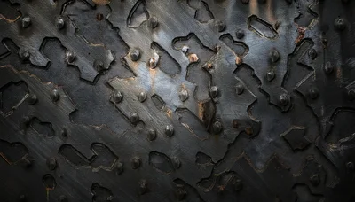 Industrial Metal Plate With Cutout Patterns And Rivets
