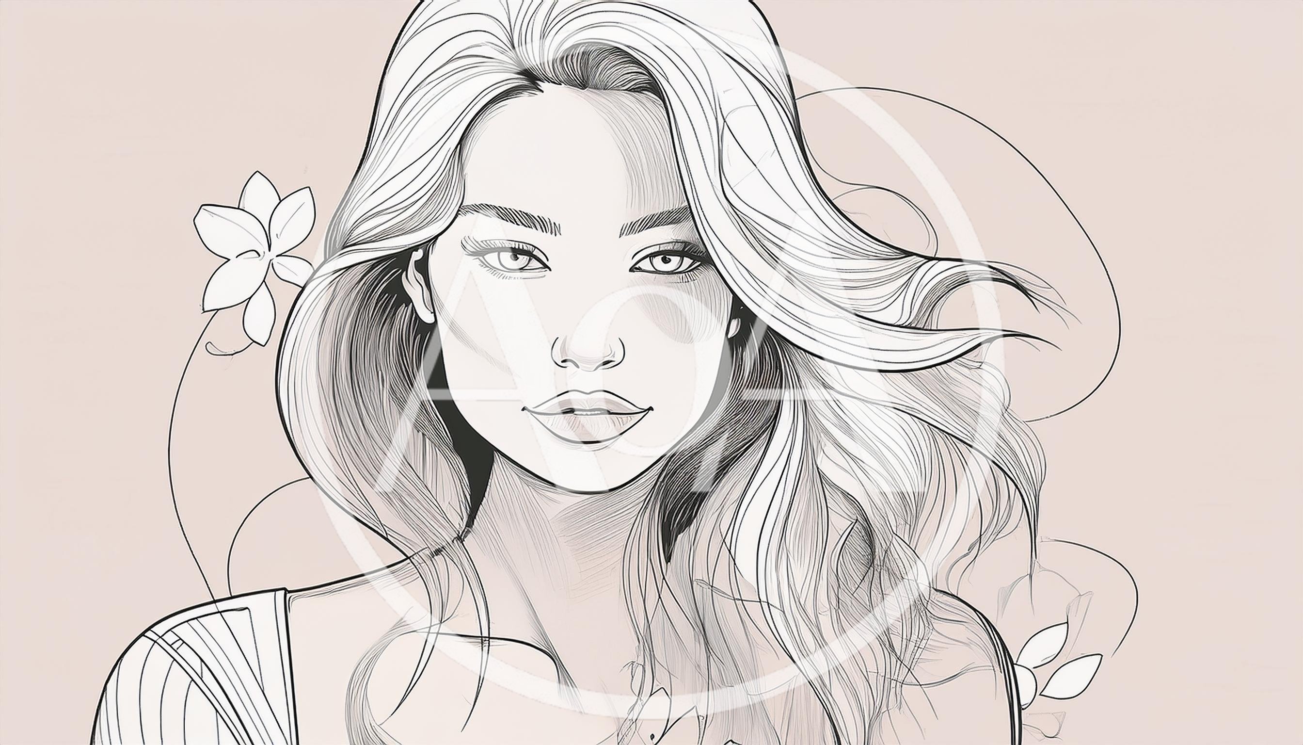 Line Art Portrait Of A Beautiful Woman