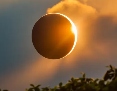 Partial Solar Eclipse With Silhouetted Foliage
