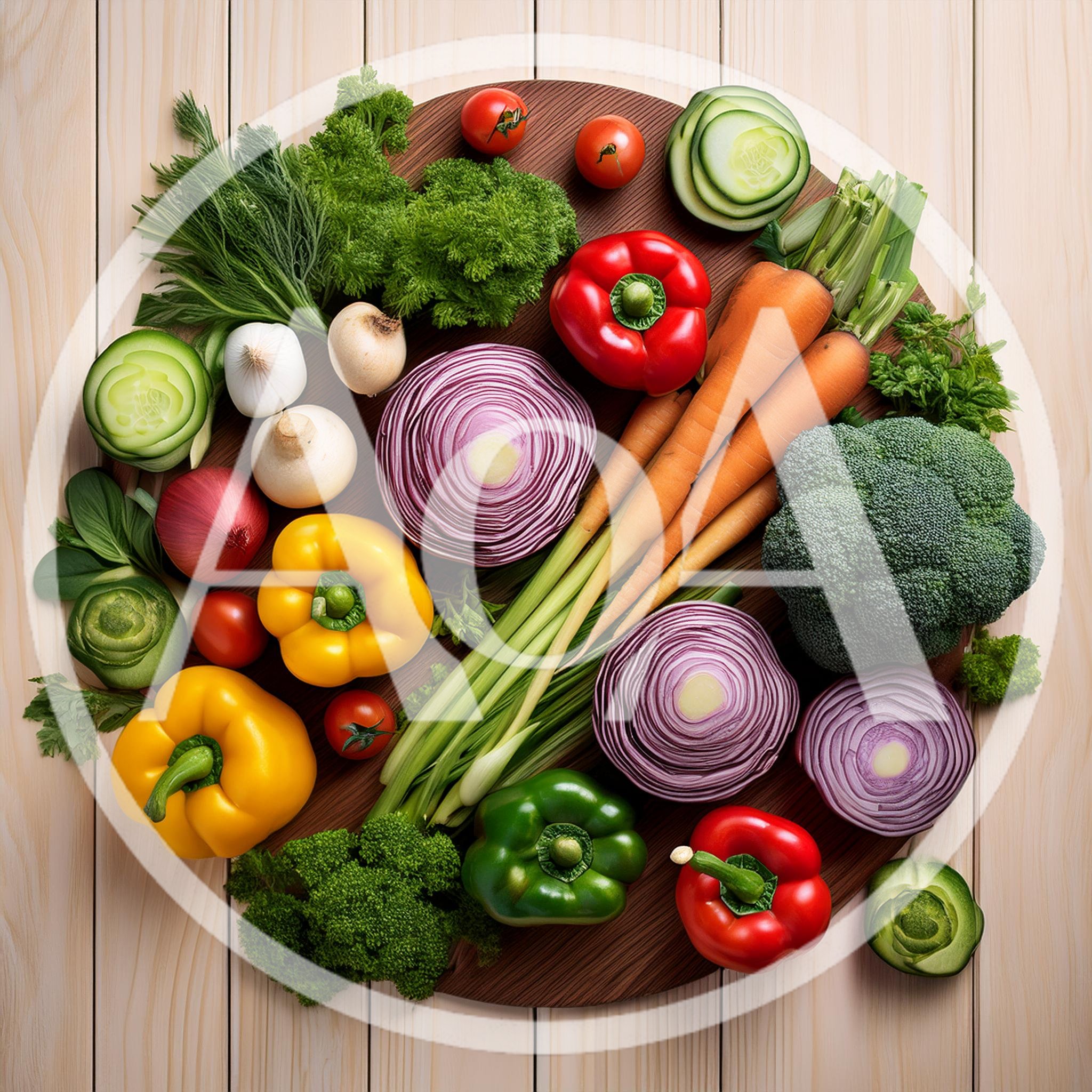 Fresh Assorted Vegetables Arranged on Wooden Board