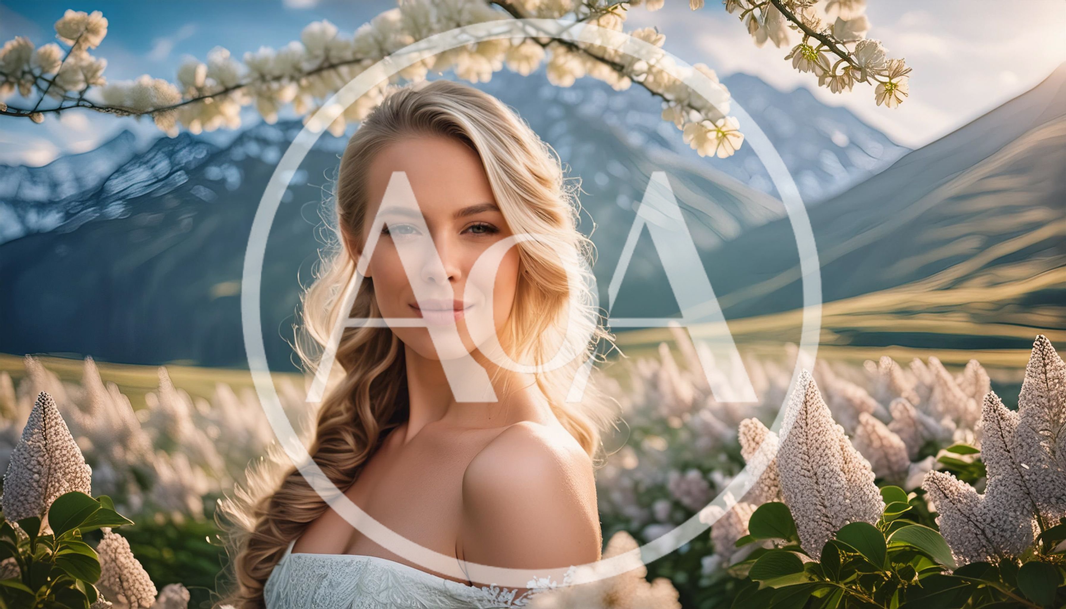 Beautiful Blonde Woman Standing In A Blooming Lilac Field