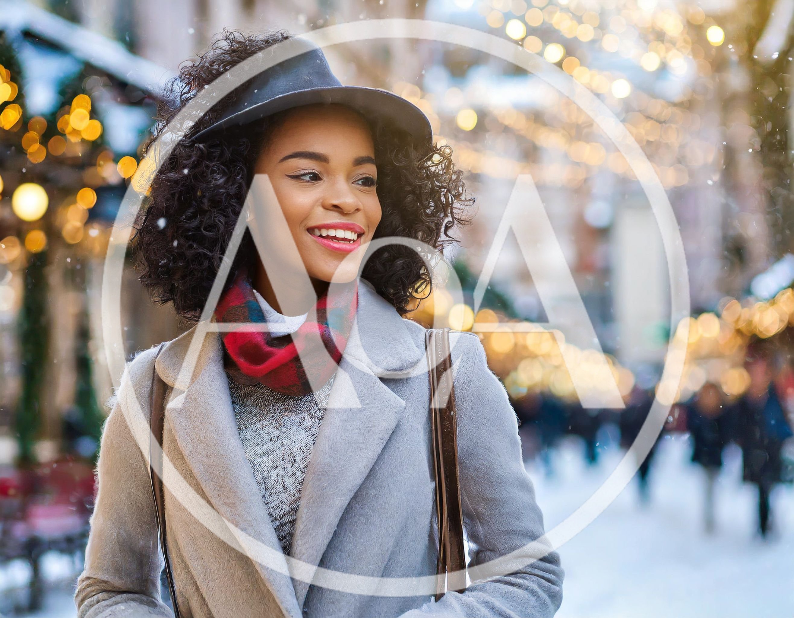 Smiling Woman Wearing Winter Coat And Hat Outdoors