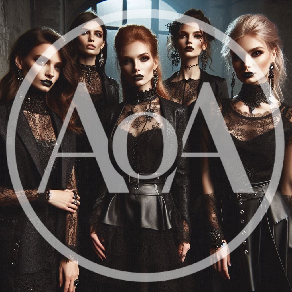 Group Of Five Gothic Women In Elegant Black Attire