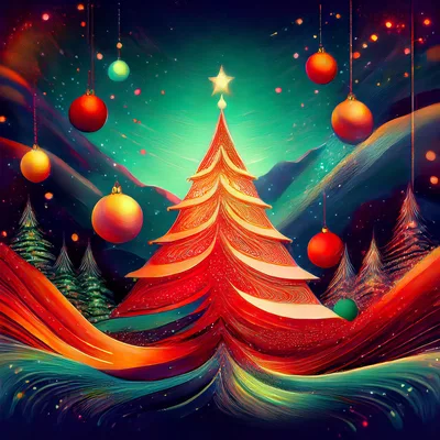 Abstract Stylized Christmas Tree With Hanging Ornaments