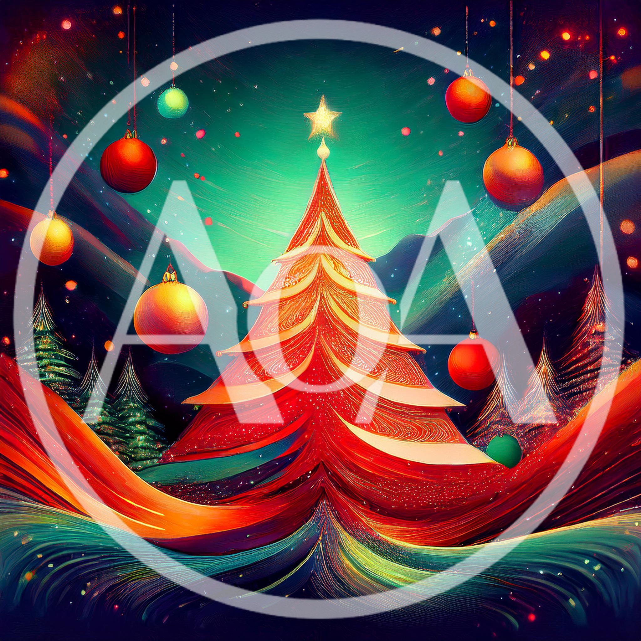 Abstract Stylized Christmas Tree With Hanging Ornaments