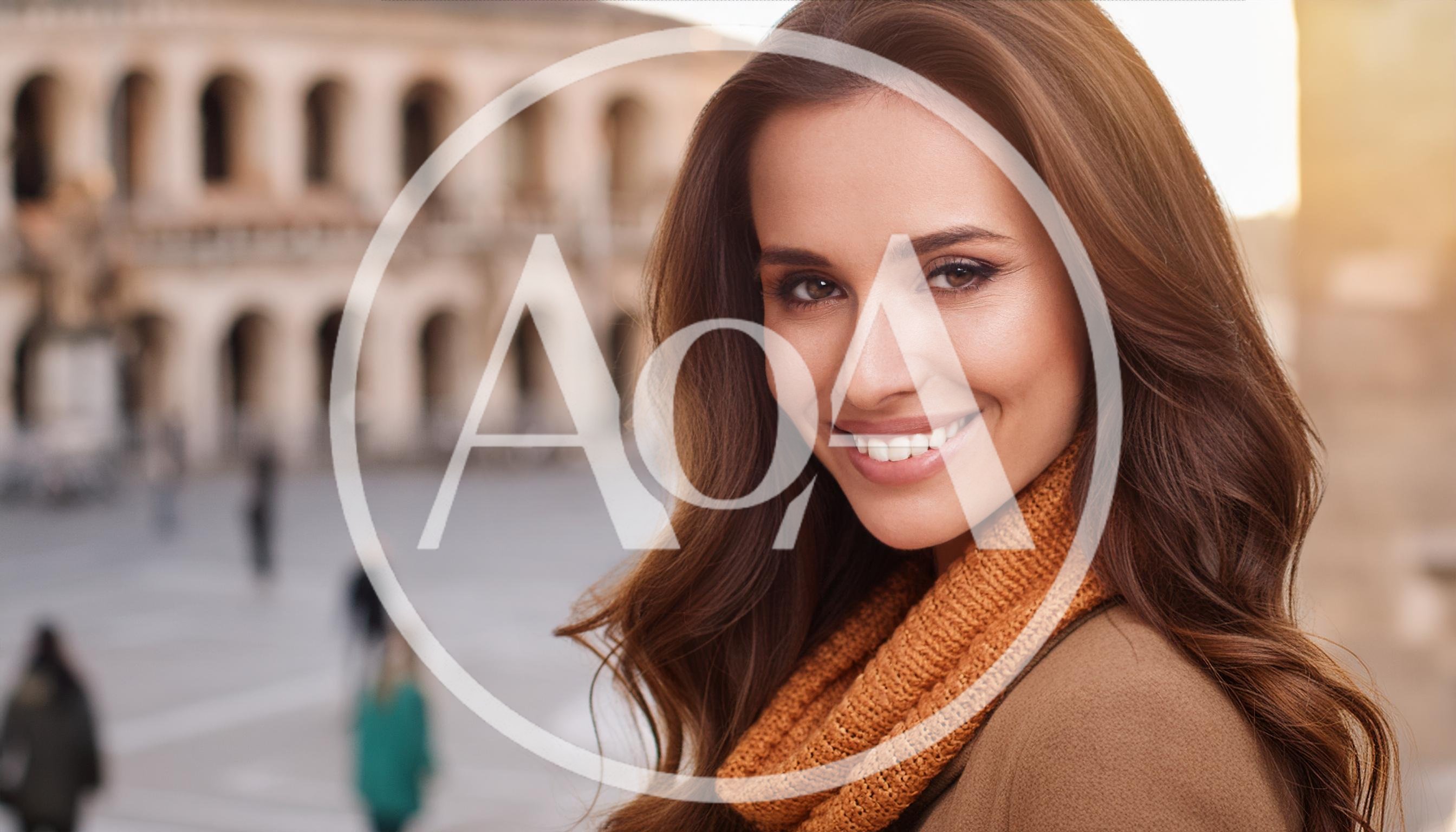 Smiling Woman With Brown Hair In A City Square
