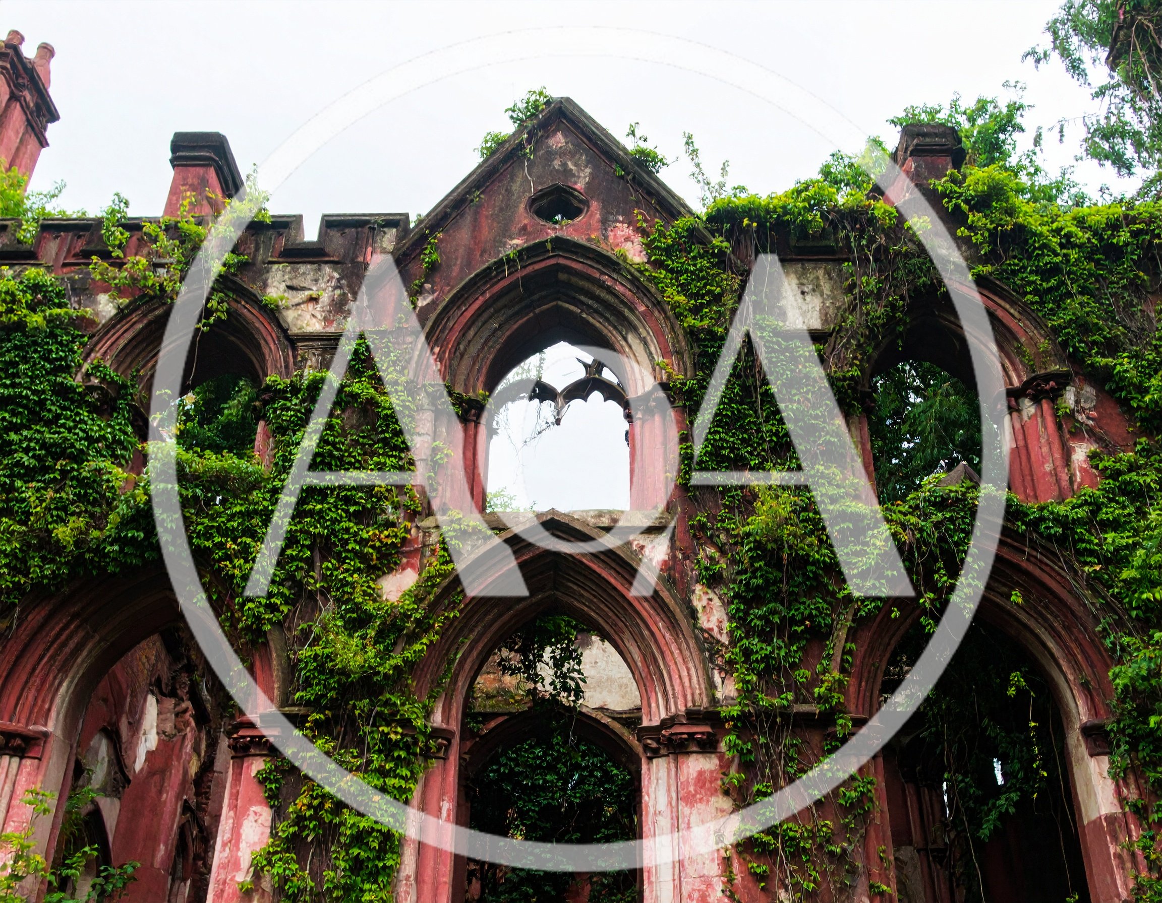 Overgrown Gothic Ruins Of An Abandoned Stone Building