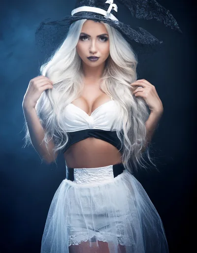 Beautiful Woman Wearing A Witch Costume For Halloween