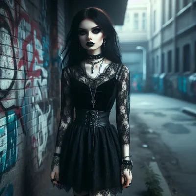 Gothic Woman Standing In A Gritty Urban Alleyway