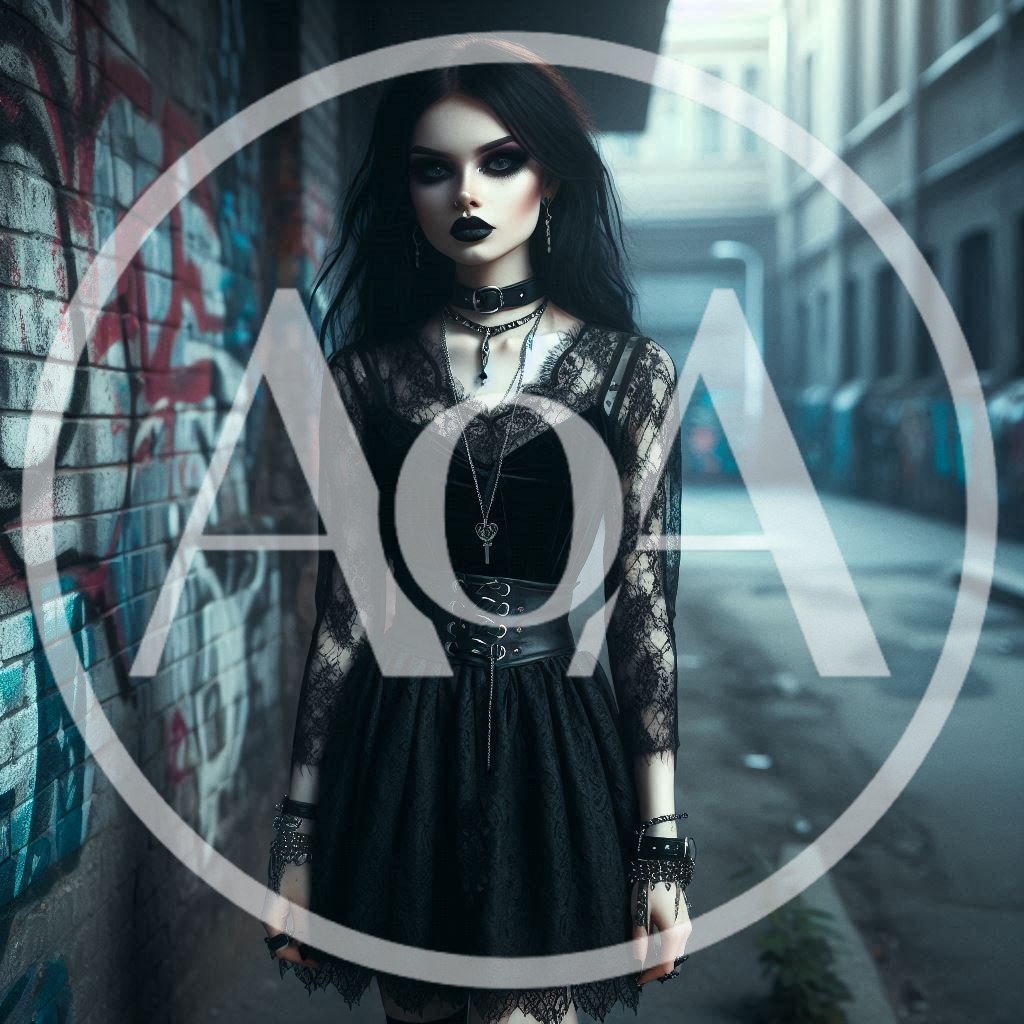 Gothic Woman Standing In A Gritty Urban Alleyway