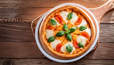Fresh Margherita Pizza On A Wooden Serving Board