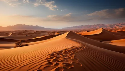 Golden Sand Dunes Under A Vast Desert Sky