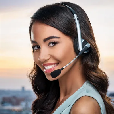 Smiling Customer Service Representative Wearing A Headset