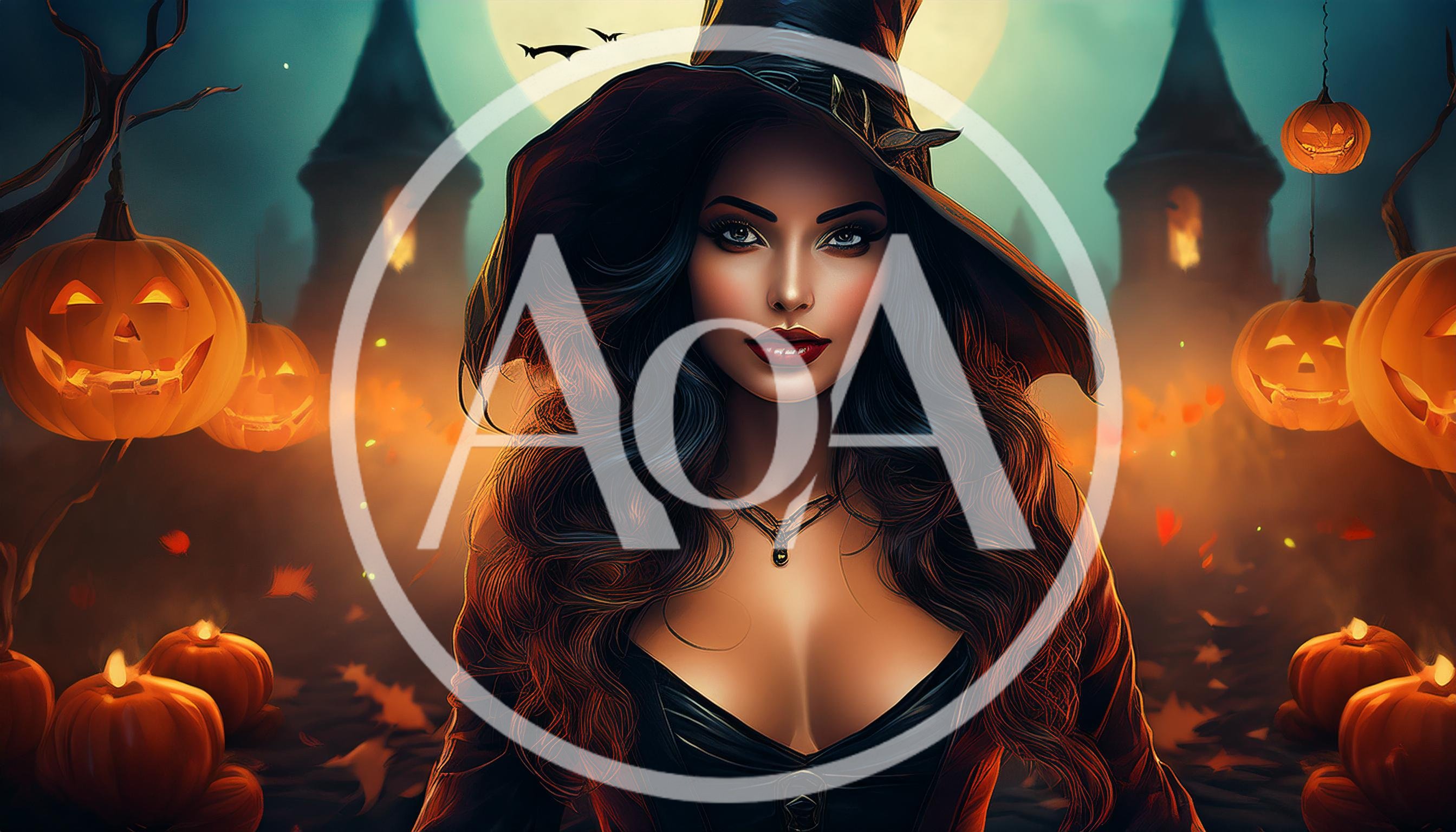 Beautiful Witch Portrait With Jack O Lanterns