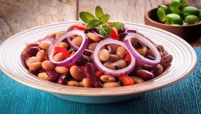 Three Bean Salad With Red Onion And Mint