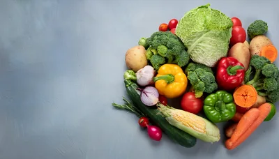 Fresh Assorted Vegetables Arranged On Grey Background