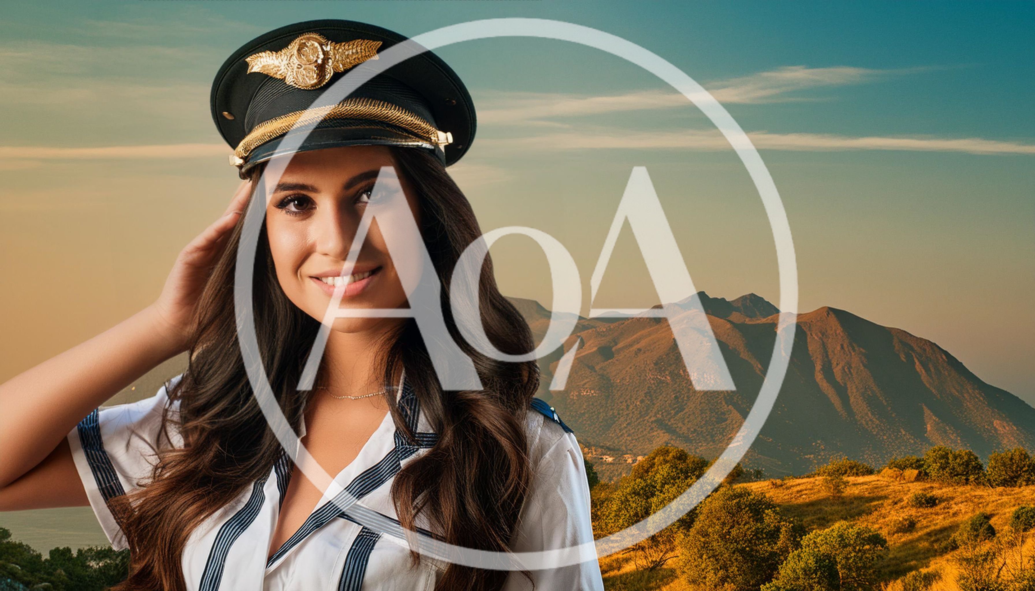 Beautiful Female Pilot Wearing Uniform And Hat