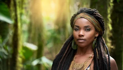 Portrait Of A Beautiful Woman With Dreadlocks In Nature