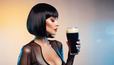 Woman With Bob Haircut Holding A Glass Of Stout