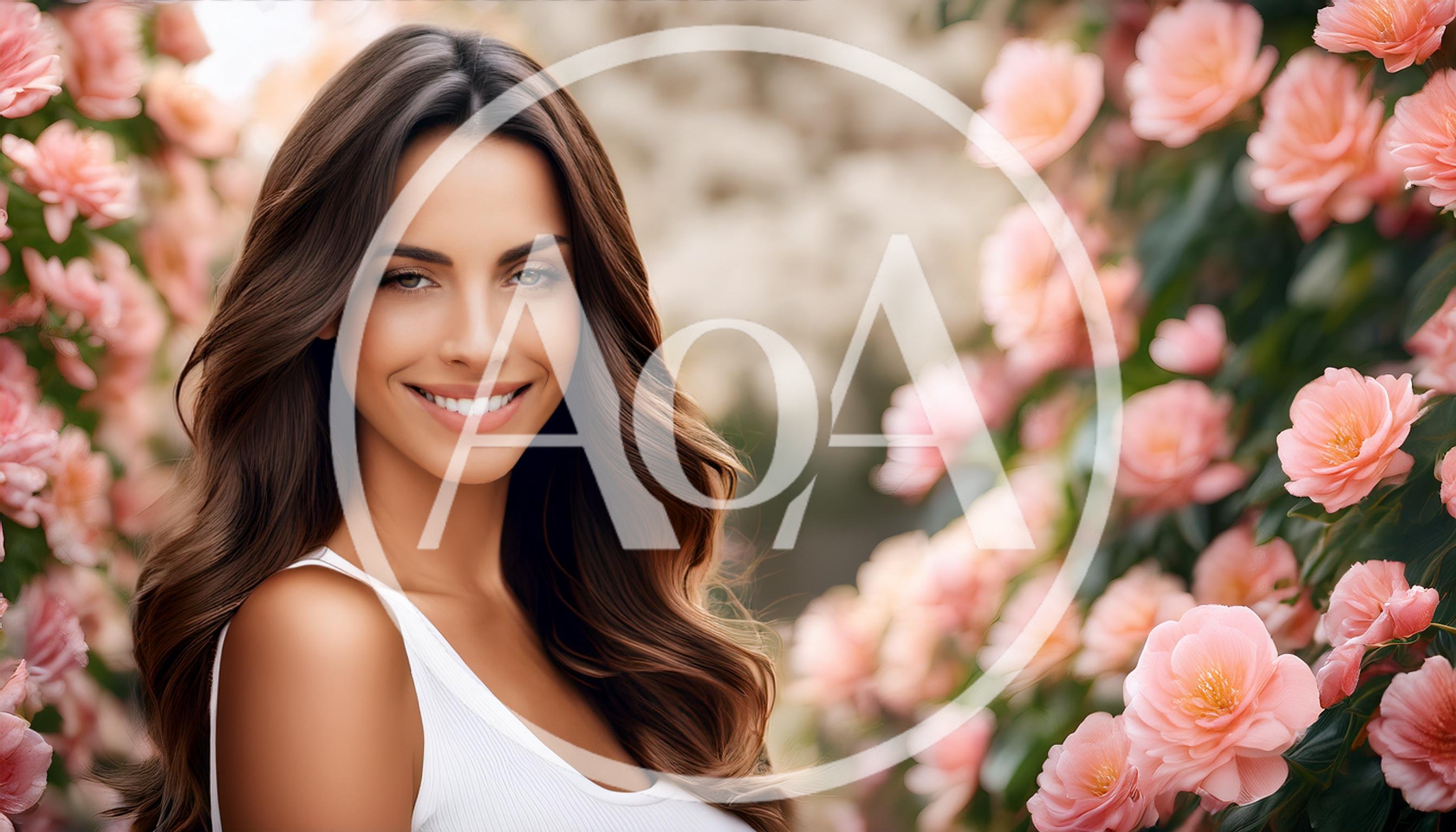 Beautiful Woman Smiling Amidst Blooming Pink Flowers