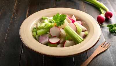 Fresh Vegetable Salad With Radishes And Celery