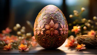 Ornate Decorative Easter Egg With Floral Gold Filigree