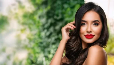 Beautiful Woman With Red Lipstick And Wavy Hair