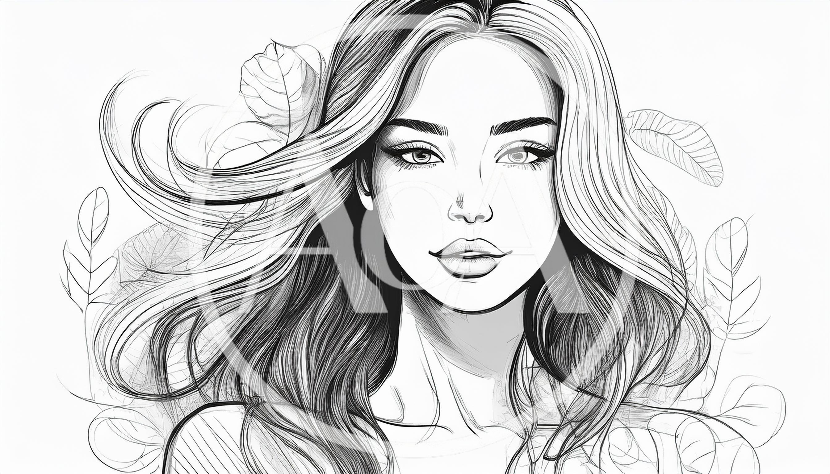 Line Art Illustration Of A Beautiful Woman