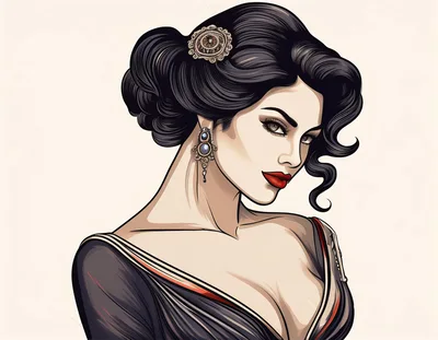 Elegant Woman With Vintage Hairstyle And Ornate Jewelry
