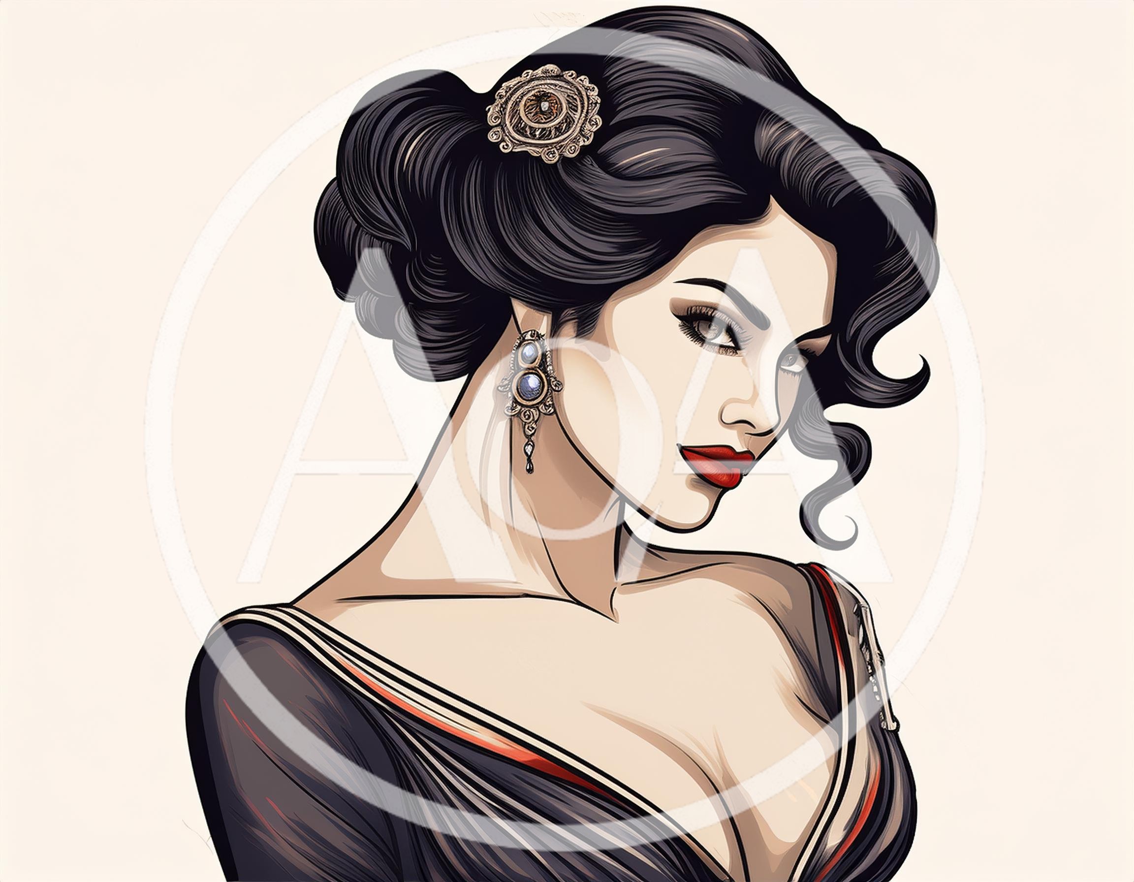 Elegant Woman With Vintage Hairstyle And Ornate Jewelry