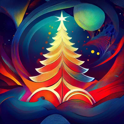 Abstract Stylized Christmas Tree With Vibrant Swirling Colors