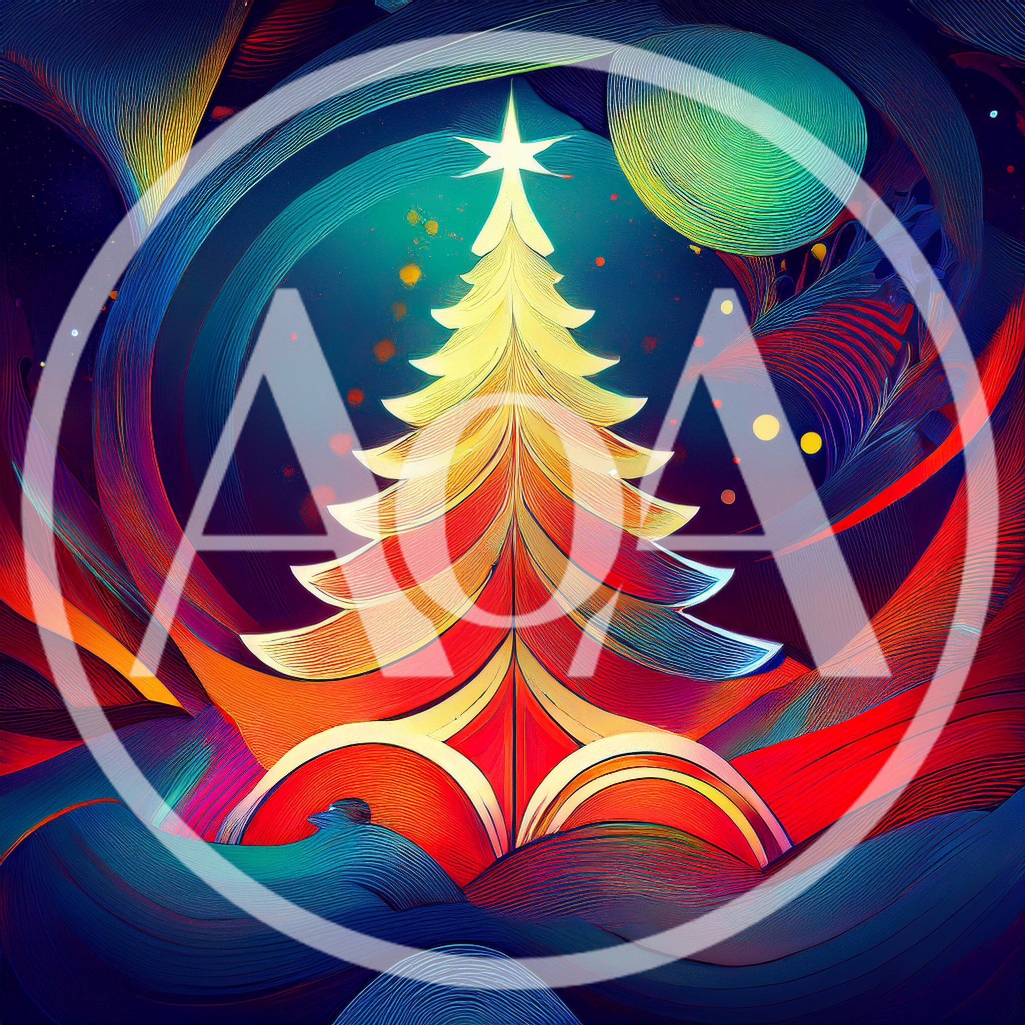 Abstract Stylized Christmas Tree With Vibrant Swirling Colors