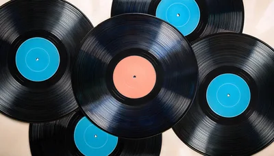 Top View Of Multiple Vinyl Records On Surface