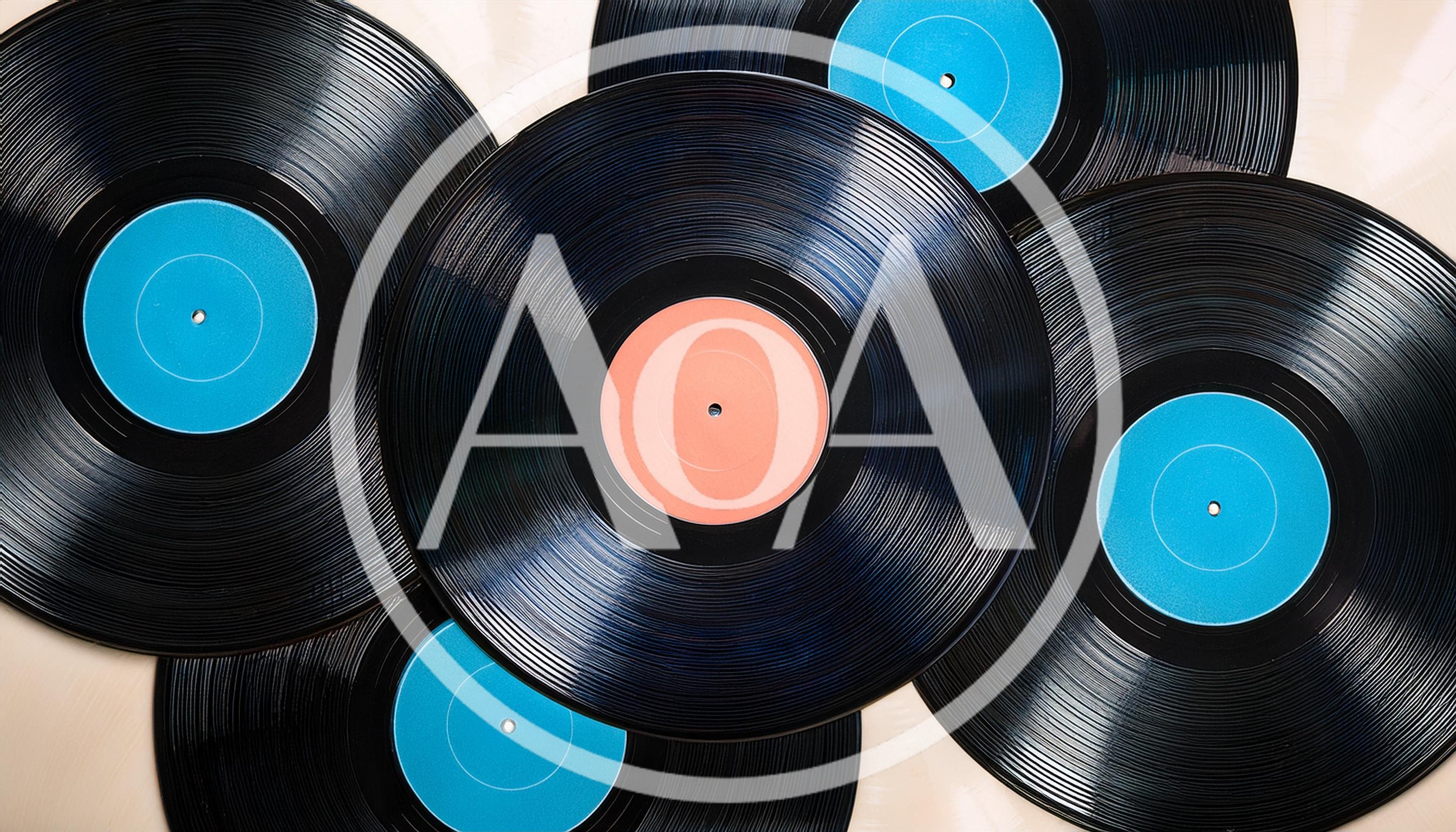 Top View Of Multiple Vinyl Records On Surface