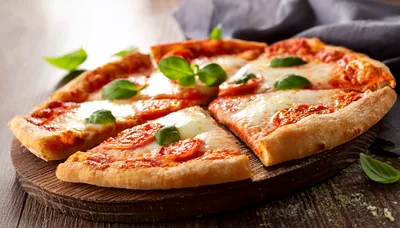 Freshly Baked Margherita Pizza on Wooden Board