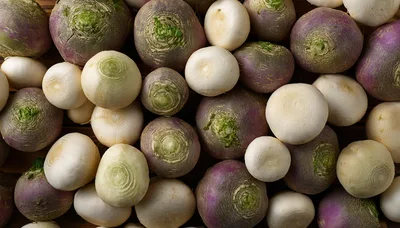 Fresh Raw Turnips Arranged On A Wooden Surface