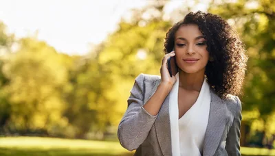 Professional Woman Talking on Smartphone in Park