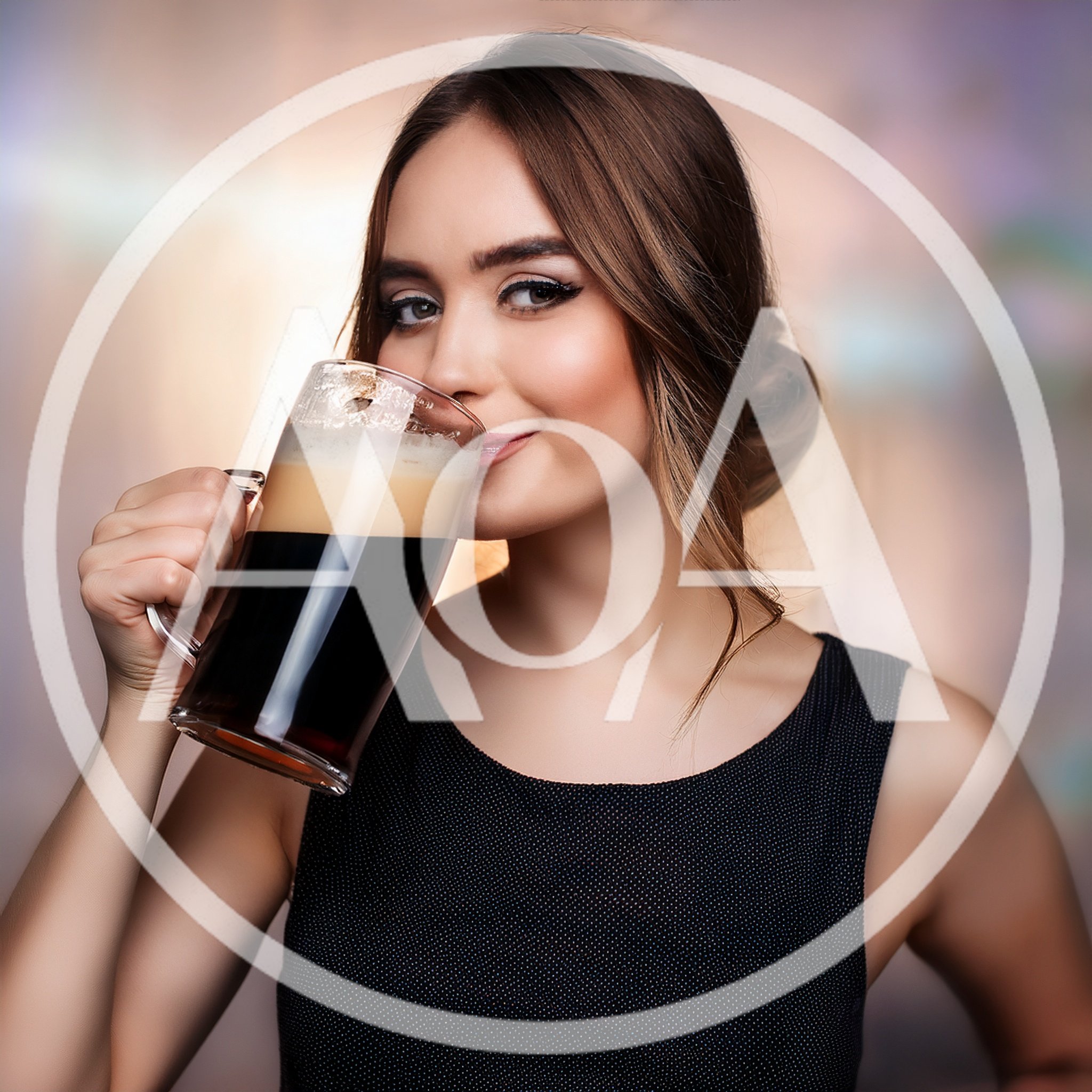 Young Woman Drinking Dark Beer From A Glass Mug