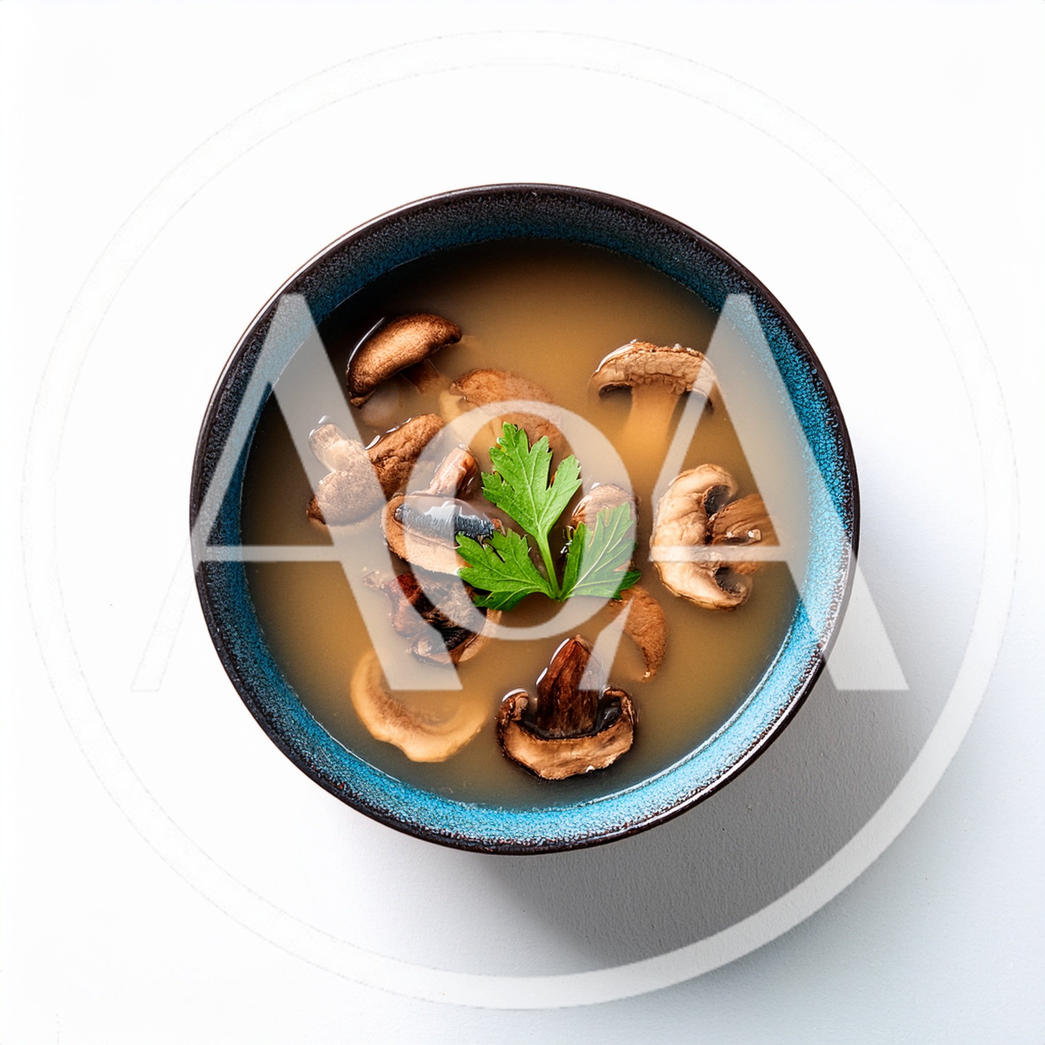 Mushroom Soup In A Blue Ceramic Bowl