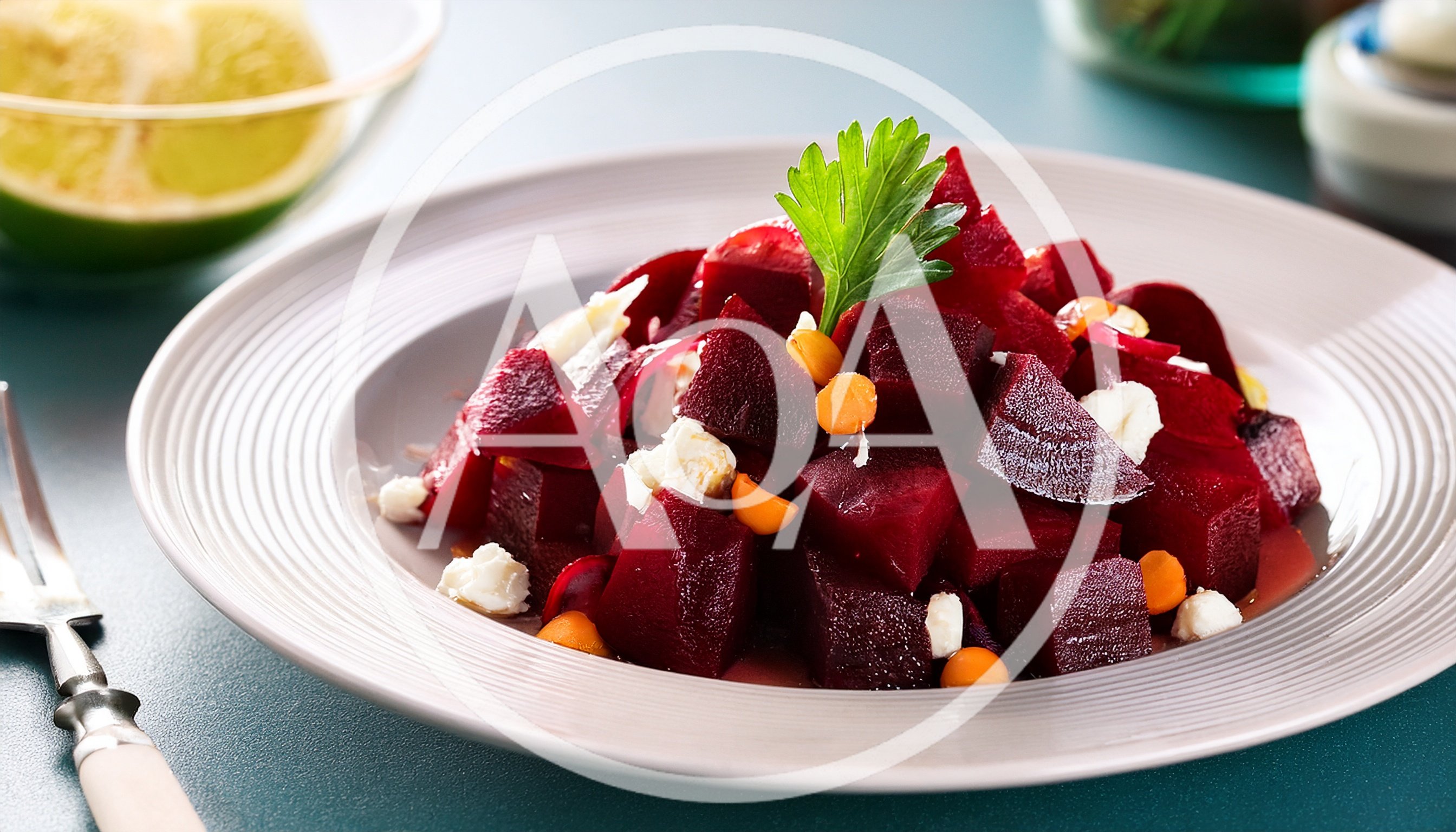 Beetroot Salad With Feta Cheese And Corn