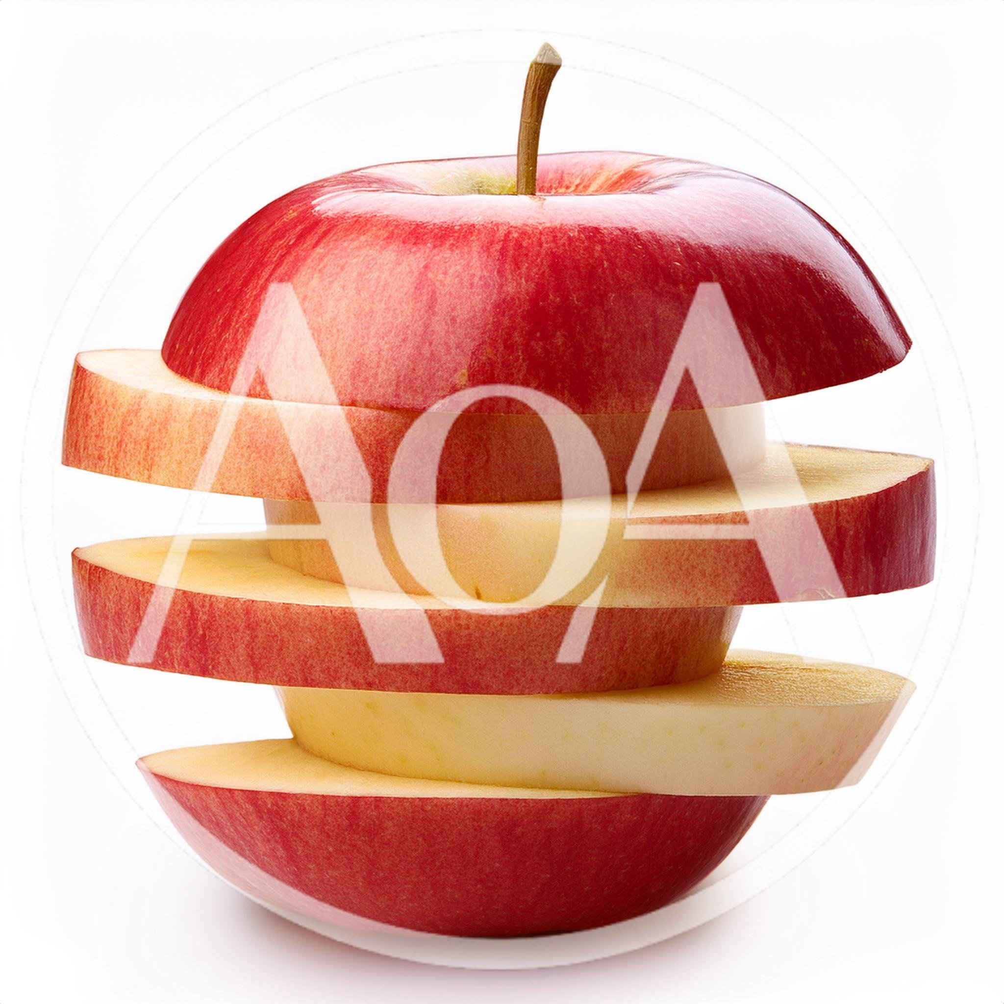 Sliced Red Apple Stacked On White Background