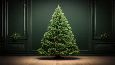 Minimalist Christmas Tree Against Dark Green Paneled Wall