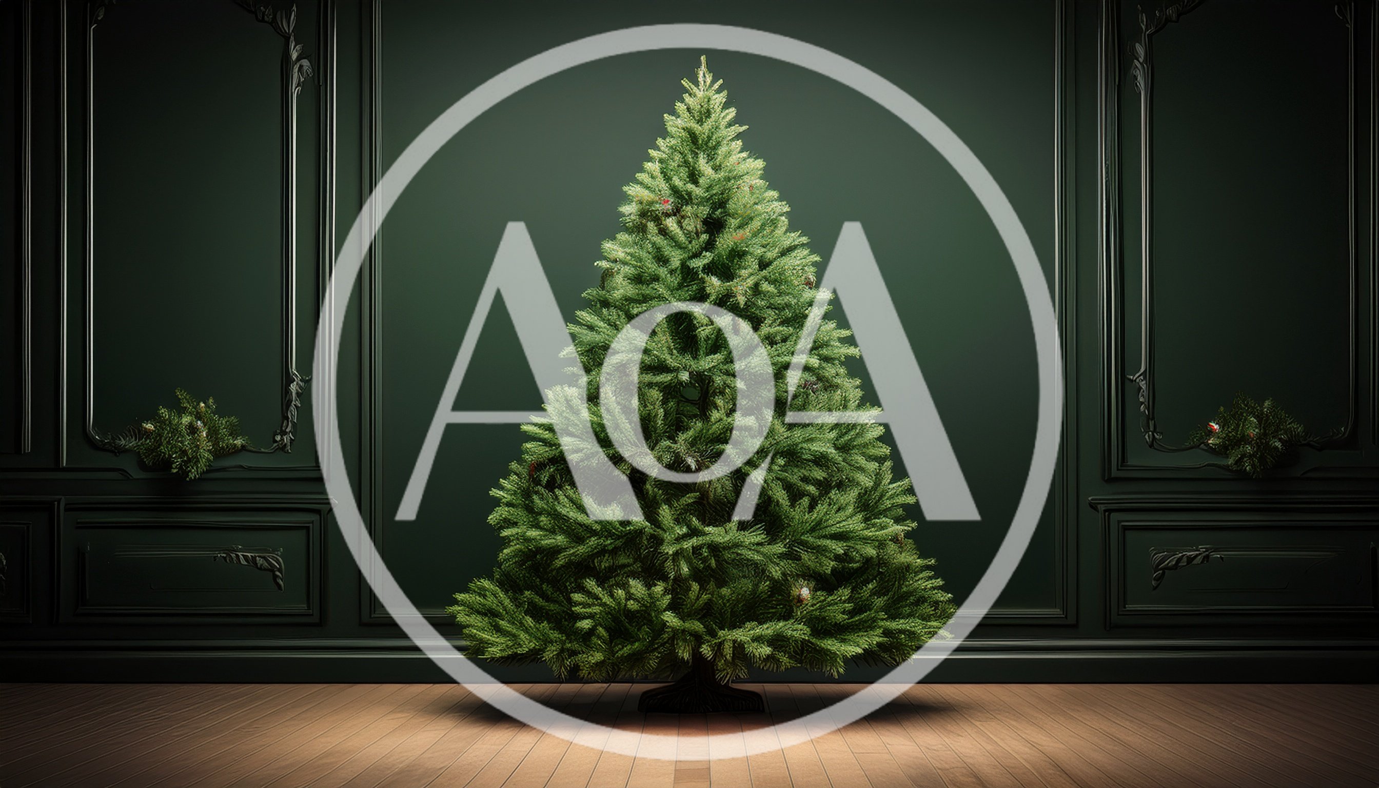 Minimalist Christmas Tree Against Dark Green Paneled Wall