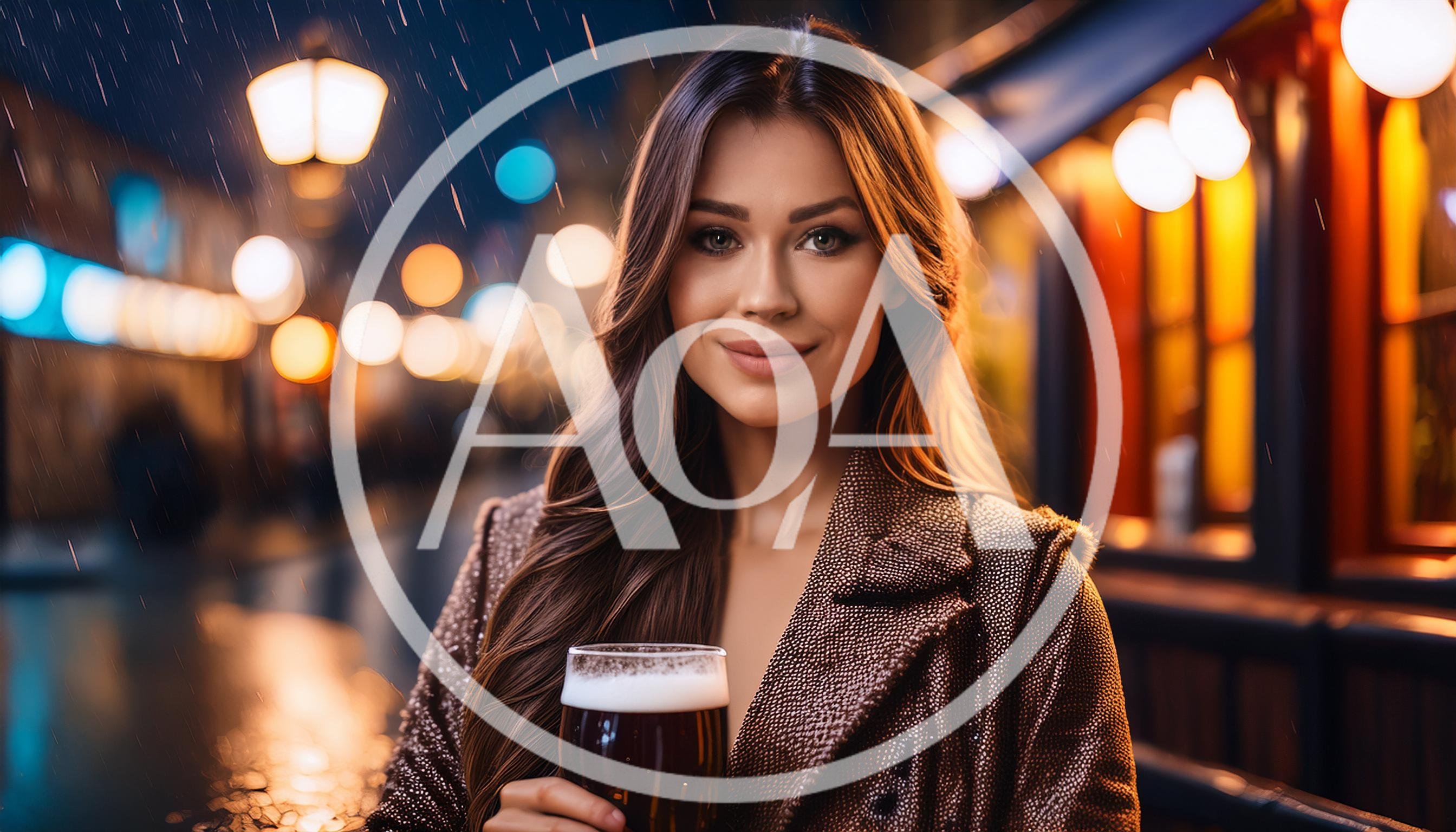 Young Woman Holding A Beer Glass In The Rain