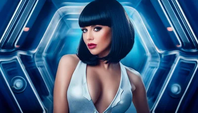 Futuristic Woman With Bob Haircut In Sci-Fi Corridor