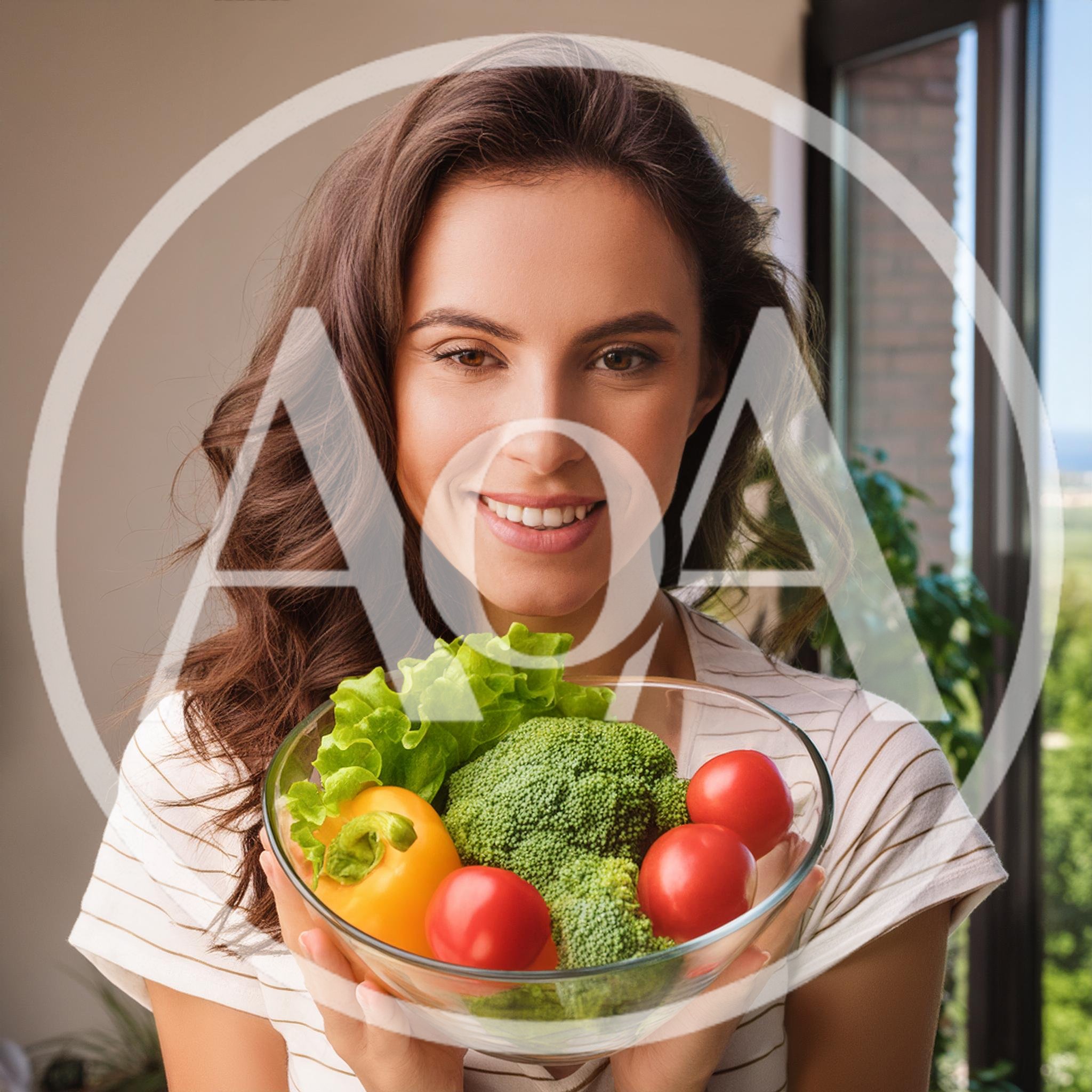 Smiling Woman Holding A Bowl Of Fresh Vegetables